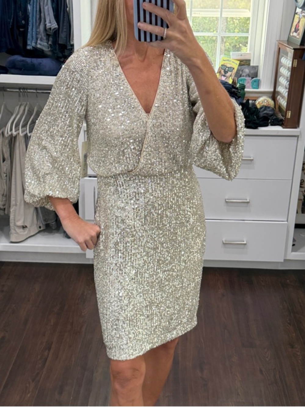 Eliza J Silver Sequin V-Neck Mini Dress